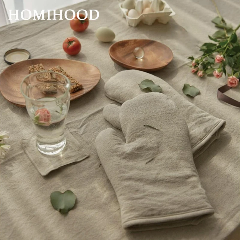 Cotton Linen Anti-scalding Gloves Baking Heat Resistant Microwave Oven Mitts Kitchen Camping Insulated Thickened Mitts Bakeware