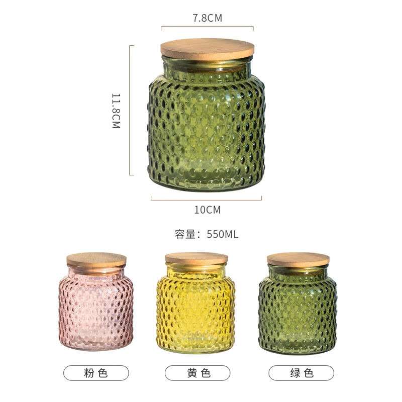 Wood Cover Carved Embossed Begonia Flower Glass Sealed Jar Bamboo Cover Retro Kitchen Storage Jar Household Seasoning Storage 6