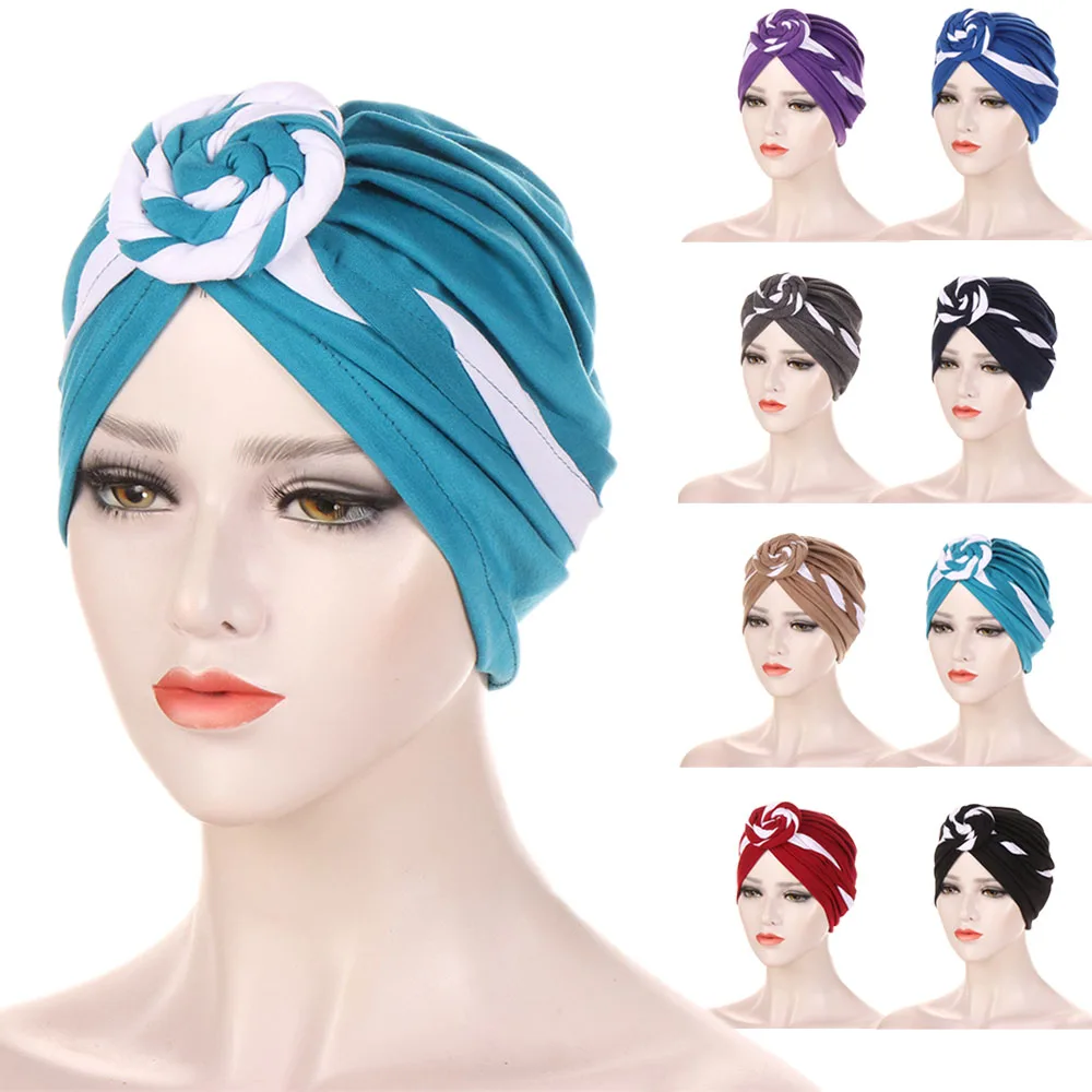 

Women Knot Turban Indian Head Scarf Muslim Hijab Pleated Chemo Cap Cancer Hat Bonnet Hair Loss Cover Headscarf Skullies Headwear