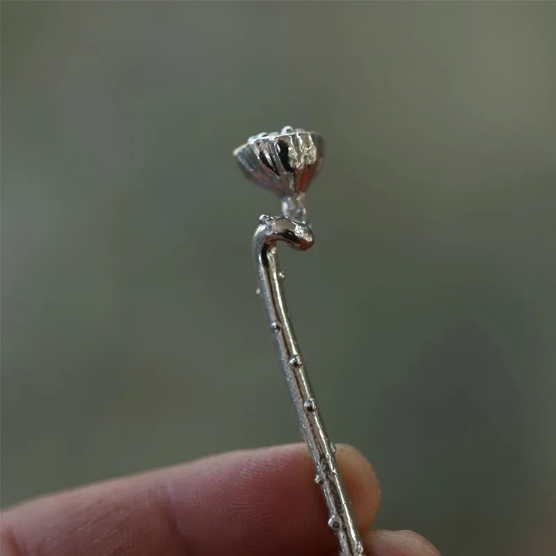 Chinese Style Handmade Silver Color Lotus Seed Tea Needle Tea Through Plucking Ceremony Kung Fu Accessories ZE997