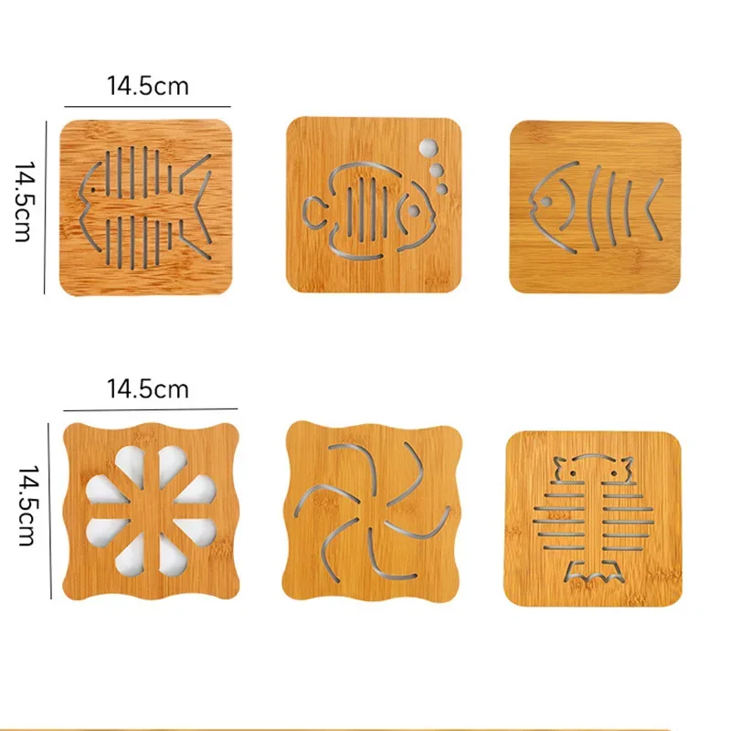 Cartoon Hollow Wooden Coaster Thickened Anti Scalding Heat Insulation Mat for Kitchen Tableware