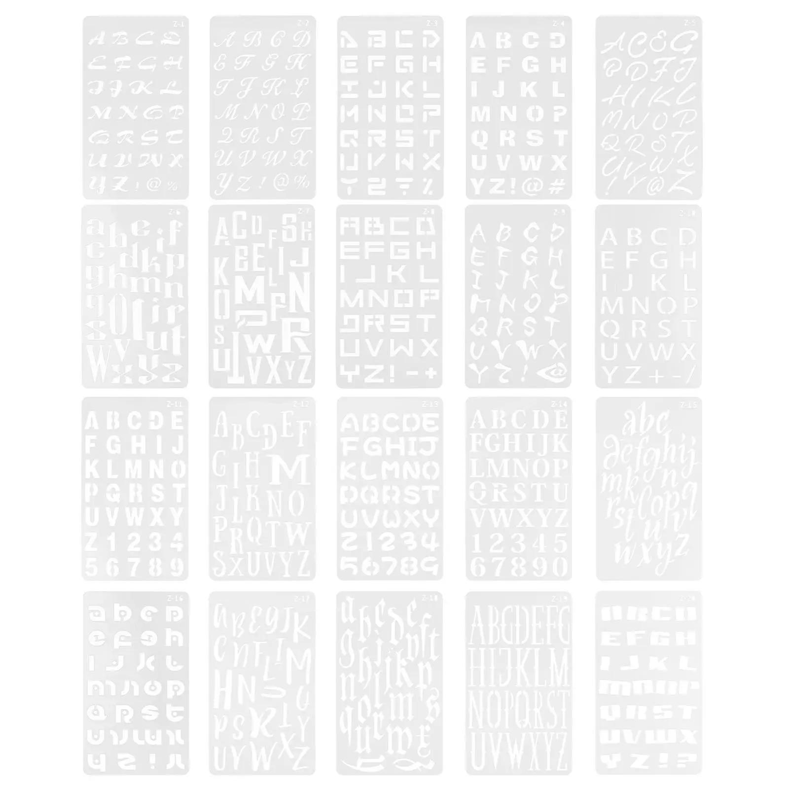 20장의 페인팅용 레터 스텐실, 다용도 알파벳 스텐실, 공예용, 캘리그라피 레터링, 스크랩북 드로잉 템플릿