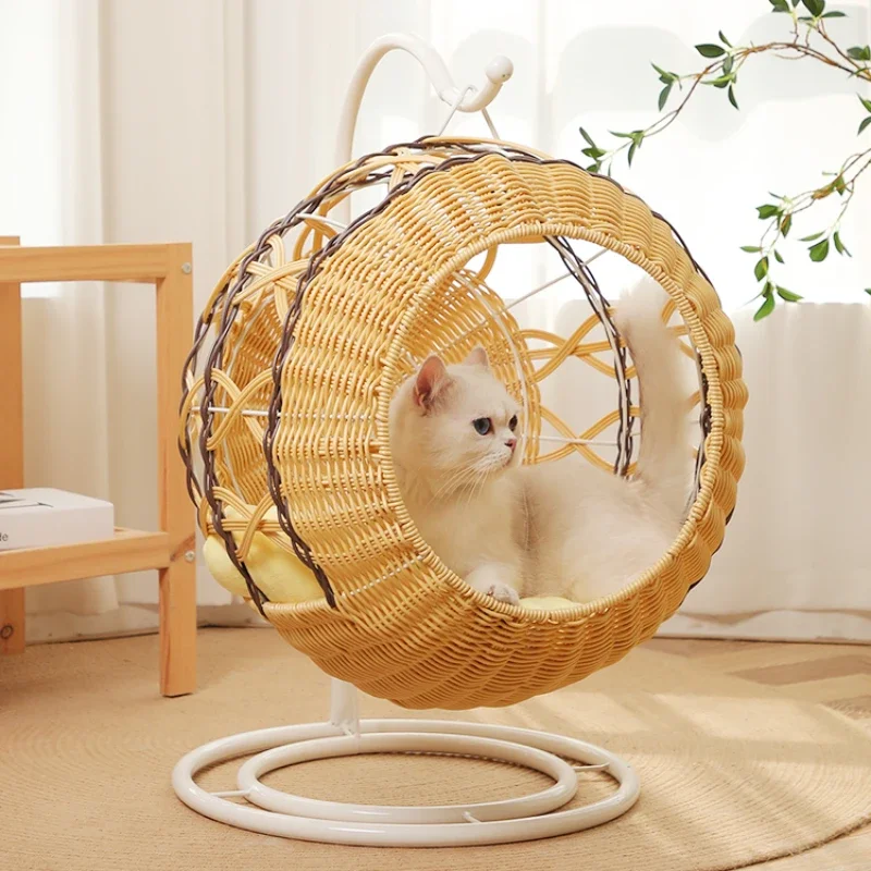 

Rattan Pet Rocking Nest Cat Cradle House Super Large Hanging Basket Removable Washable Nest Cat Bed for All Seasons