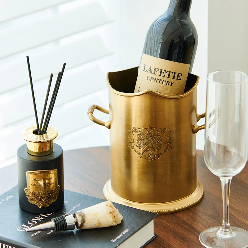 Handcrafted Brass Ice Bucket with Dual Handles-Wine Champagne Beer Cooler for Hotel Restaurant Home Bar Accessories Ornaments