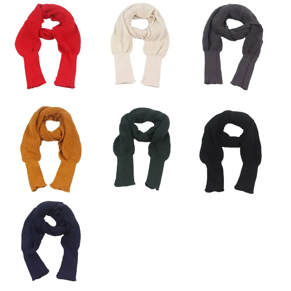 

Solid Color Faux Wool Men Women Autumn Winter Shawl Scarf Unisex Scarf Poncho Korean Style Knitted Scarf Long Sleeve Wrap Scarf