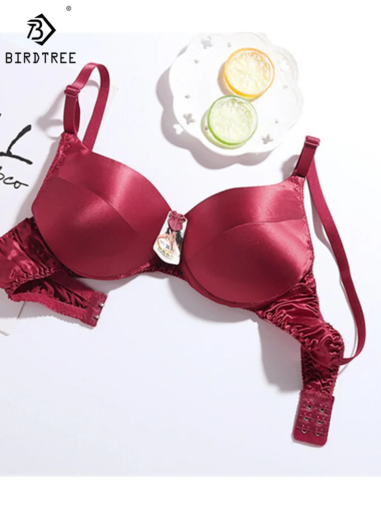 

Birdtree 100%Real Silk Double-side Silk Bras Sexy Wire Free Ruched Fashion Sweet Seamless Bras 75 80 38 40 95 AB P3N001QM