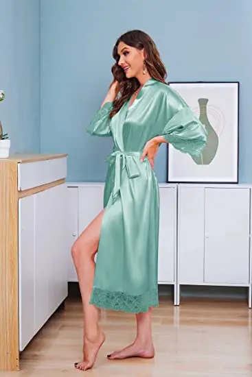 Bride Robes Silk Satin Lace Long Bathrobe