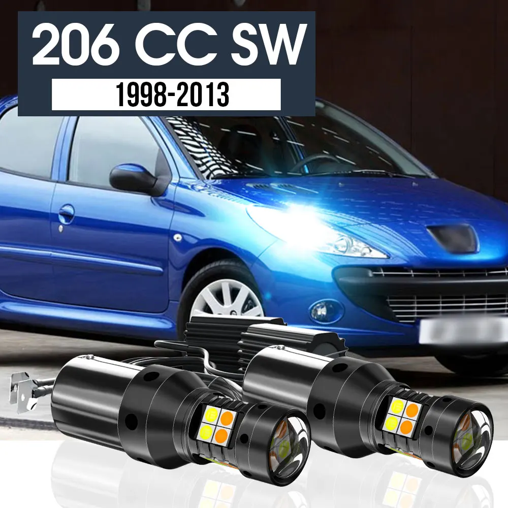 

2pcs LED Dual Mode Turn Signal+Daytime Running Light Blub DRL Canbus Accessories For Peugeot 206 CC SW 1998-2013 2008 2009 2010