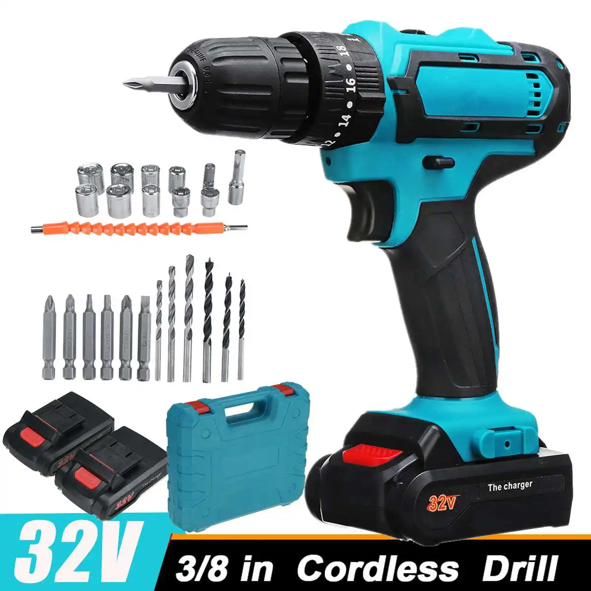 

3 In 1 Brushless Electric Drill 38Nm Torque Impact Drill 3/8" Screwdriver Variable Speed Cordless Hammer Rechargeable Battery