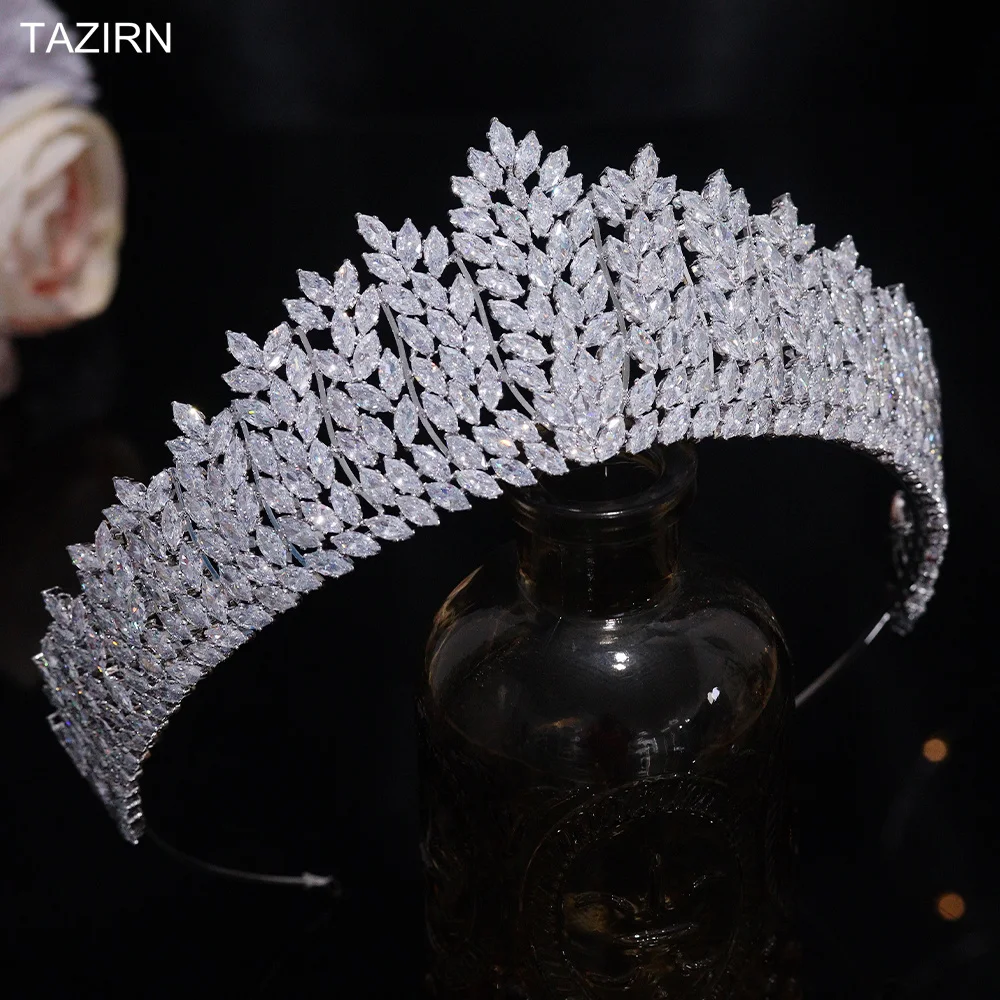 TAZIRN Princess Tiaras and Crowns for Women 5A Cubic Zirconia  Wedding Bridal Bridesmaid Headwear Girls Prom CZ Hair Accessories