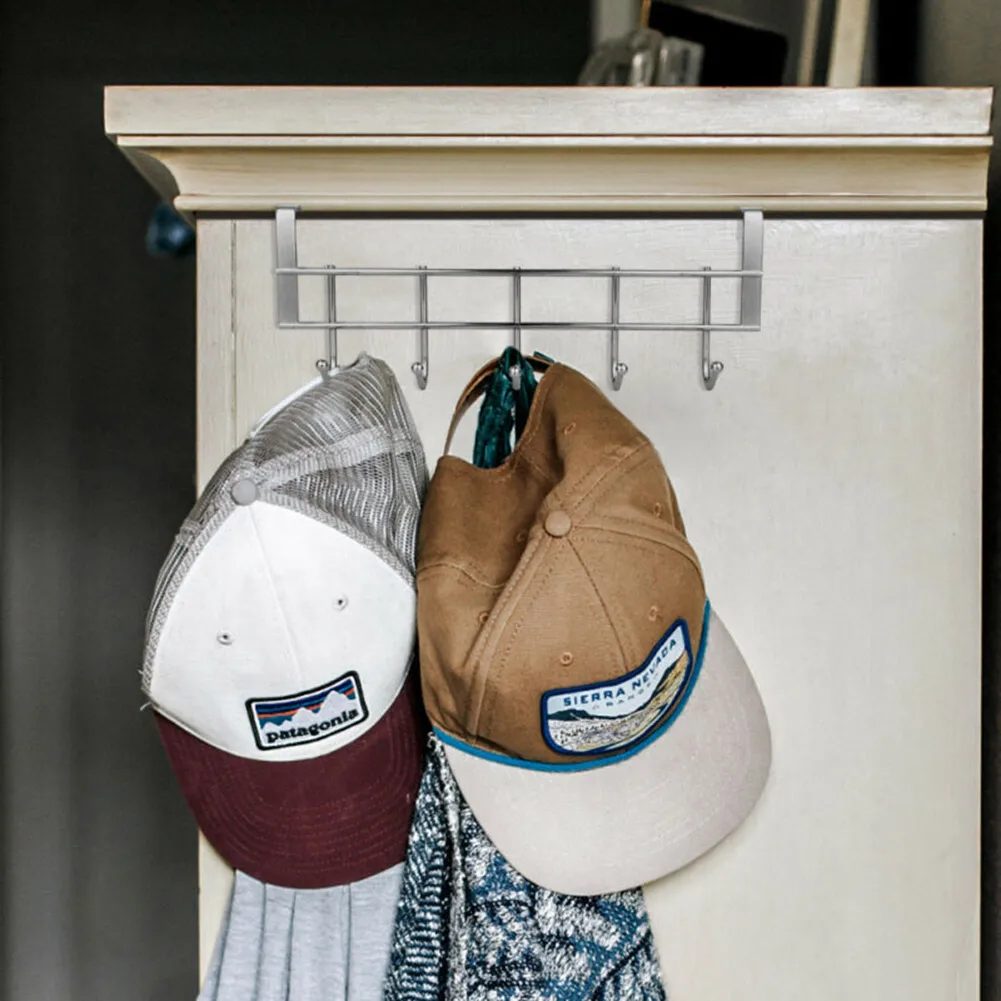 5 Hooks Door Rear Hook Stainless Steel Clothes Bag Hanger Hat Sundries Storage Rack Hanger Towel Home Bathroom Organizer For Door Hook