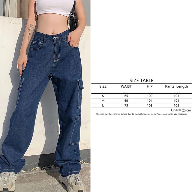 Casual Baggy Jeans Women Loose Low Waist Retro Overalls Hip Hop Streetwear Straight Denim Pants Wide Leg Y2K Cargo Pants 0020012-Blue