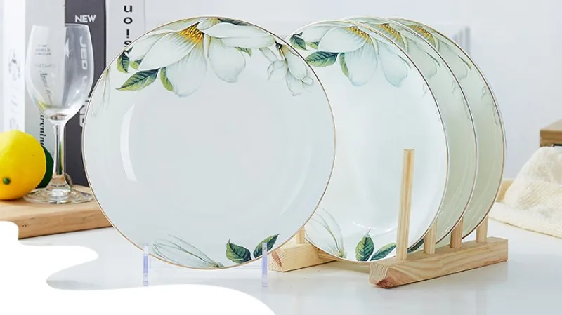 4pcs set, 8inch, bone china dinner plate, camellia design ceramic plates dinner set, set plate dish porcelain, dish serve