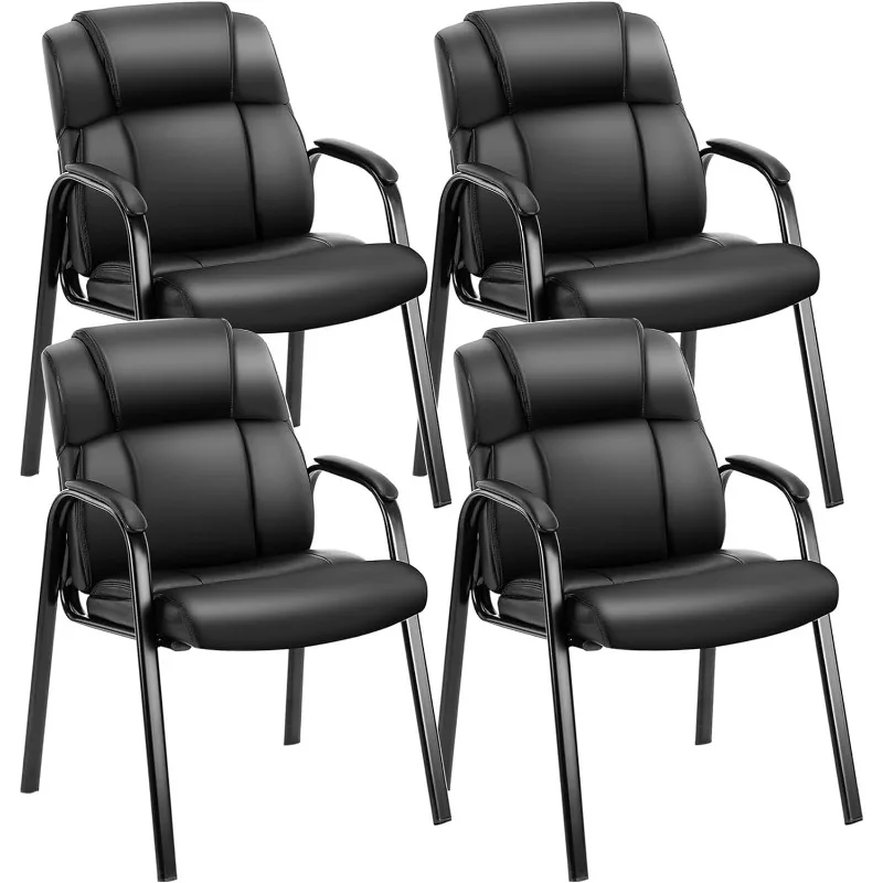 Description Picture 2 of itemWaiting Room Reception Chairs Set of 4, Leather Office Desk Guest Stationary Side Chair with Padded Arms