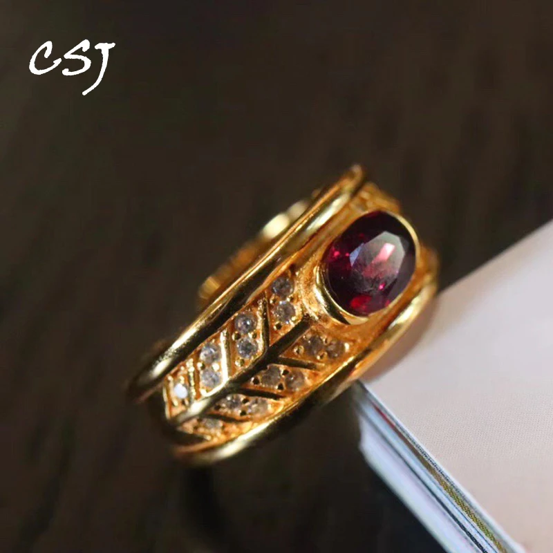 

Женское кольцо из натурального граната CSJ, кольцо из стерлингового серебра 925 пробы, подарок на день рождения, свадьбу, вечеринку