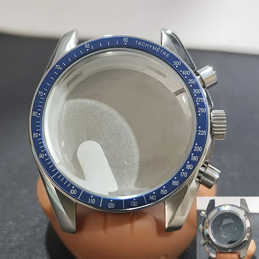 Moon Phase Chronograph Watch Case - 39.7MM Stainless Steel with Moon Pattern Back