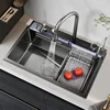 Stainless Steel Large Single Sink Kitchen Waterfall Digital Display Honeycomb Embossed Wash Basin Countertop 1