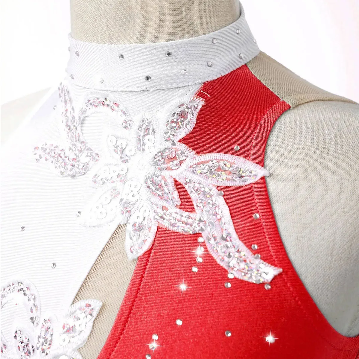 Kids Girls Sequin Figure Ice Skating Dress Rhinestone Floral Ballet Gymnastics Leotard Dancewear Competition Performance Clothes