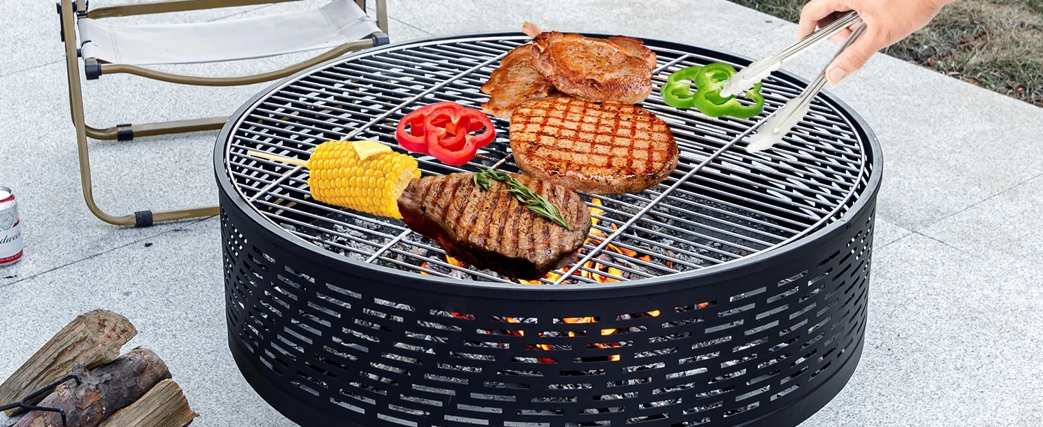 32 inch Wood Burning Fire Pits with Grill &amp; Lid