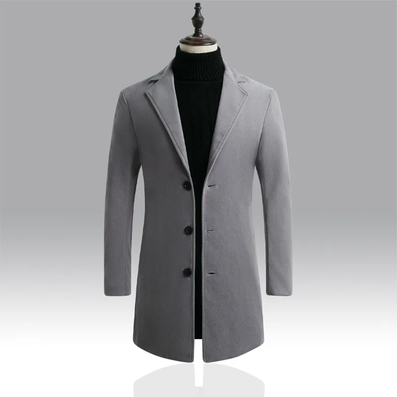 thumbnail image 1 of Abrigo de lana para hombre de otoño e invierno Abrigo largo de invierno Abrigos y chaquetas de lana para hombre, 1 of 5