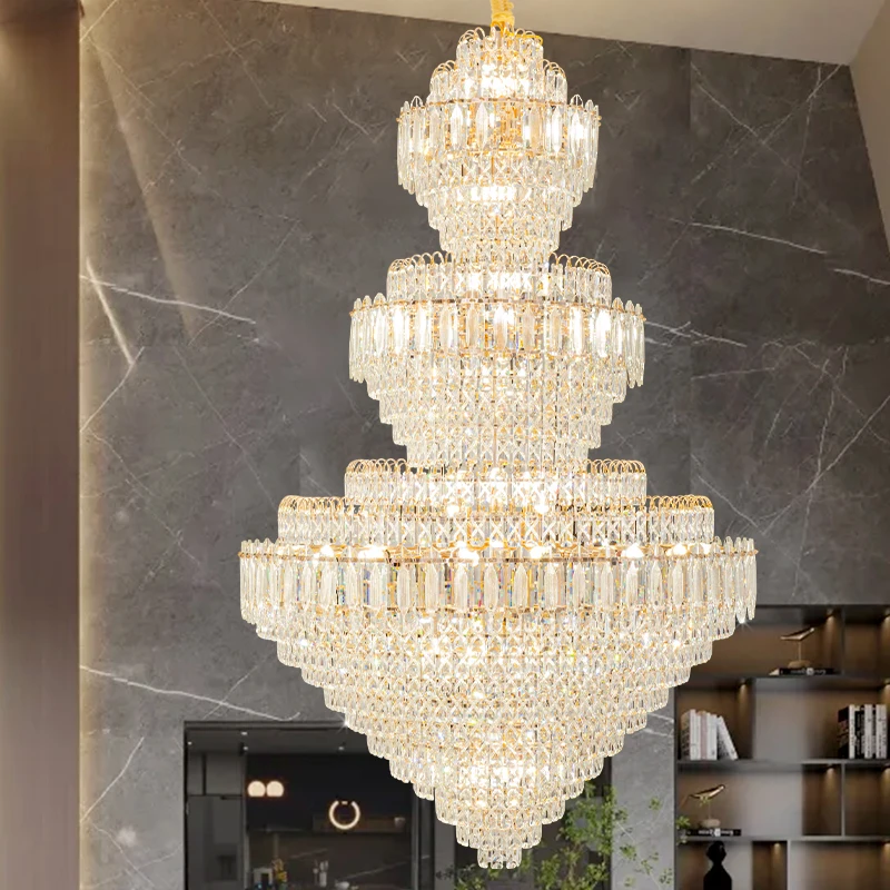 Duplex Staircase Chandelier Villa High Living Room Crystal Light Modern Simple Hollow Spiral Staircase Chandelier Chandelier