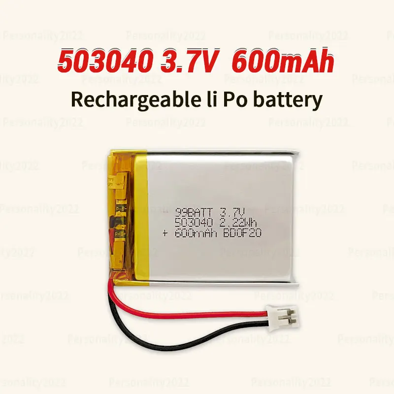 Rechargeable Lithium Batteries 3.7V 600mAh LIPO Batteries 503040 053040 Li-Ion Polymer Lithium Battery for Speaker Radio VCR LED Light GPS Rechargeable Cells