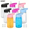 4PCS Reusable Double Layer Plastic Water Bottles With Lid And Straw 10Oz DIY Snowball Cup with Pre Drilled Hole Drinkware Cups