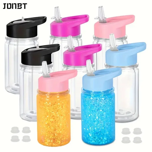 4PCS Reusable Double Layer Plastic Water Bottles With Lid And Straw 10Oz DIY Snowball Cup with Pre Drilled Hole Drinkware Cups
