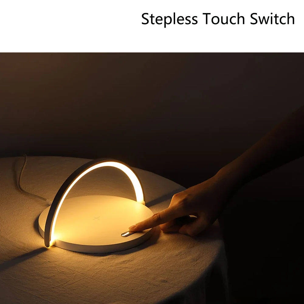 Qi 무선 충전기 LED 테이블 램프, DC5V, 10W, USB 충전 LED 책상 램프, 조명 조정 테이블 침대 옆 램프, 전화 거치대 포함