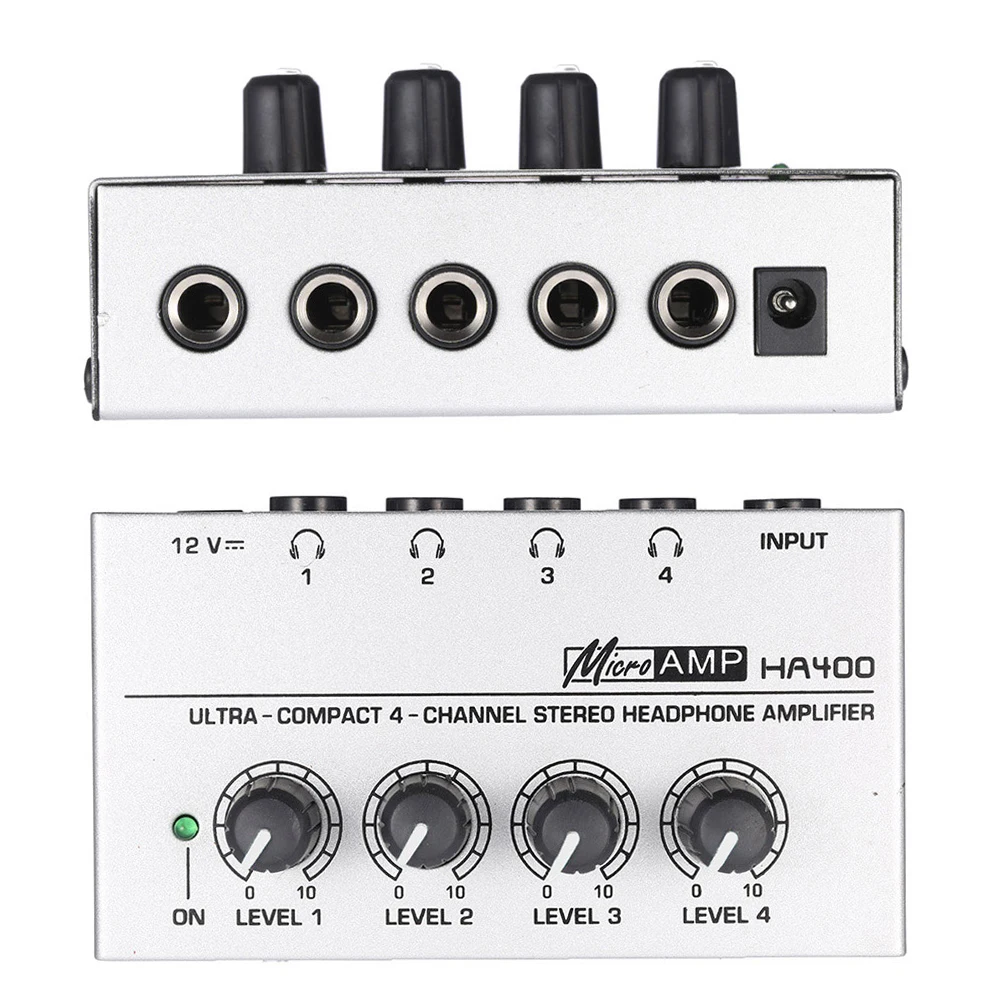 HA400 Ultra-compact 4 Channels Mini Audio Stereo Headphone Amplifier with Power Adapter