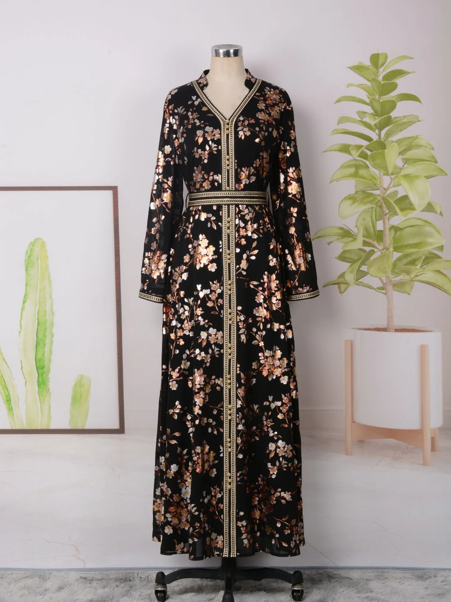 

New Middle East Dubai Robe Women's Dress Fashion Printing Heavy Industry Evening Arab Tourism Foreign Trade