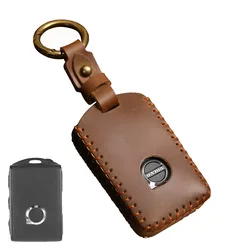 Premium Leather Car Key Fob Holder - Handcrafted with Customizable Keychain (Brown)