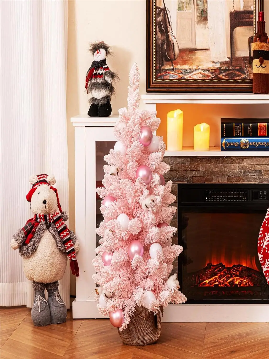 90 cm großer künstlicher Mini-Weihnachtsbaumtisch, kleiner Weihnachtsbaum mit Schnee- und Zementbasis, Weihnachtsbaum mit 136 Spitzen – Detail 1