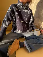 Vintage Knit Jacquard Stand Collar Women Cardigan Zipper Full Sleeve Pockets Loose Sweater New 2026 Spring Lady Soft Knitwear - Image 4