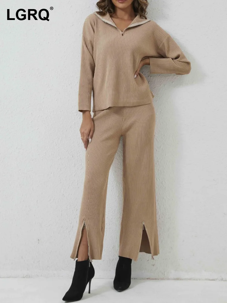 

LGRQ 2024 Fashion Casual Knitted Pullover Original Design Straight Tube Pants Two-piece Sets Women High Quality Clothes 19Z1819