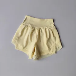 Women's Quick - Dry Breathable High Waist Fitness Shorts - S (Cream Yellow)