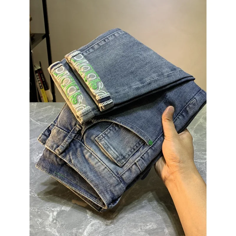 Summer ripped jeans men's thin fashion printed slim fit skinny fashion brand 2024 Summer micro harem ankle-length stretchy pants