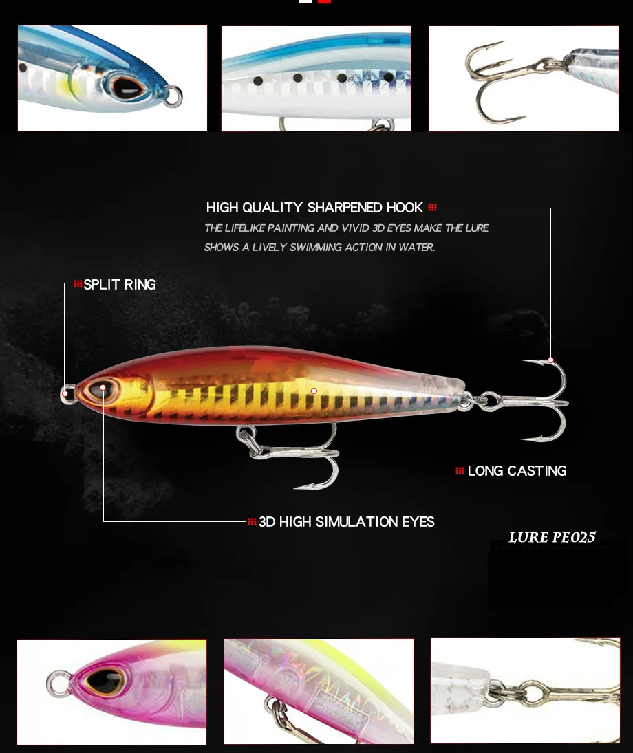 Pencil Fishing Lure Sinking Bait Weights 8cm 16g Bass Fishing Tackle  Saltwater Lures Trolling Articulos De Pesca Isca Artificial
