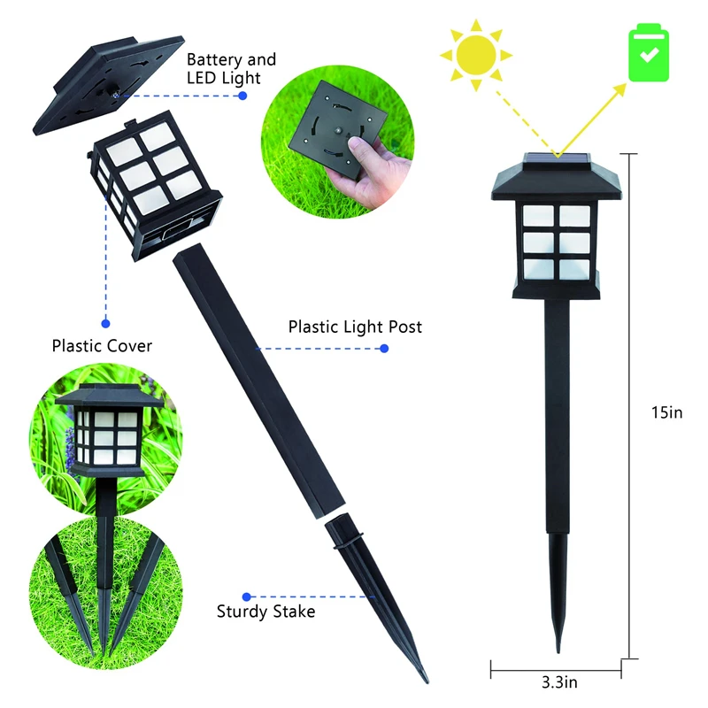 Lampe Solaire LED pour l'Extérieur, Luminaire Décoratif, Idéal pour une Pelouse, un Jardin, une Cour, un Paysage, une Allée ou une Passerelle