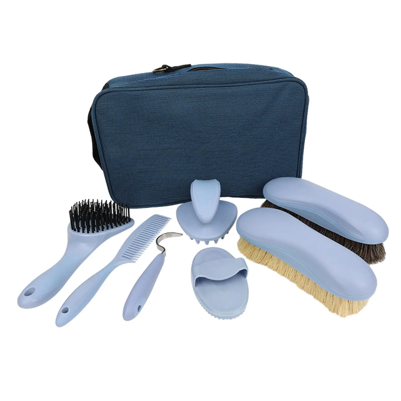 8Pcs Horse Grooming Kit with Storage Pouch Hoof Pick Massage Curry Horse Hair