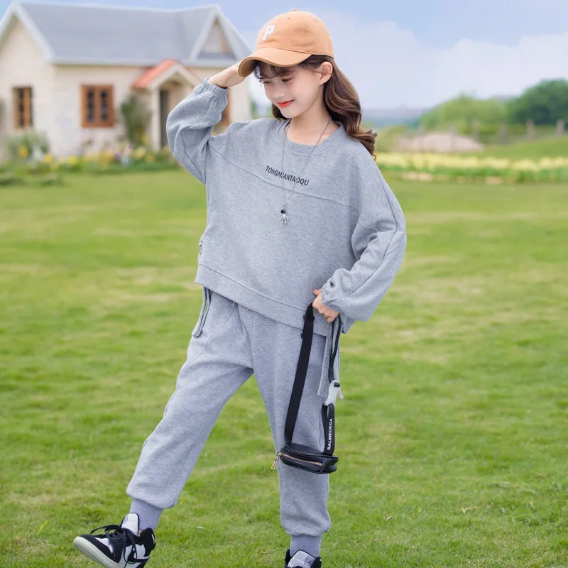 

Girls Pullover Set Spring Autumn Fashion Sweatshirt Tops + Pants 2pcs Kids Clothing Korean Casual Print Tracksuit 8 10 12 14 Yrs