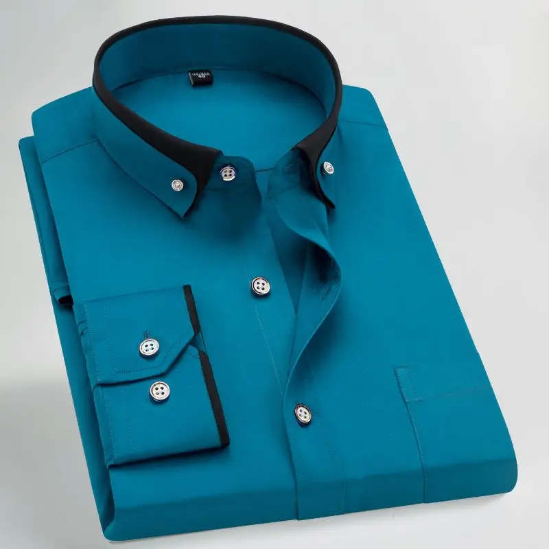 

Men's Long Sleeve Double Collar Shirt Business Casual Slim-Fitting Solid Color Breathable Korean Style Bottoming Formal Wear