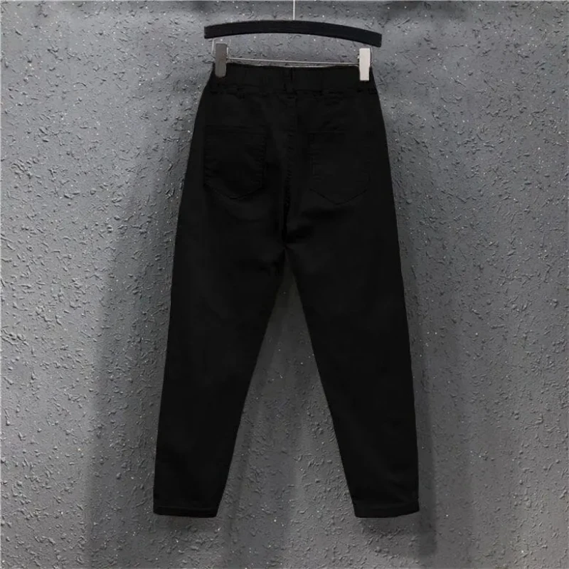 White Harem Pants Spring New Denim Pant Elastic High Waist Jeans Women's Casual Korean Loose Slimming Full Length Jean Trousers