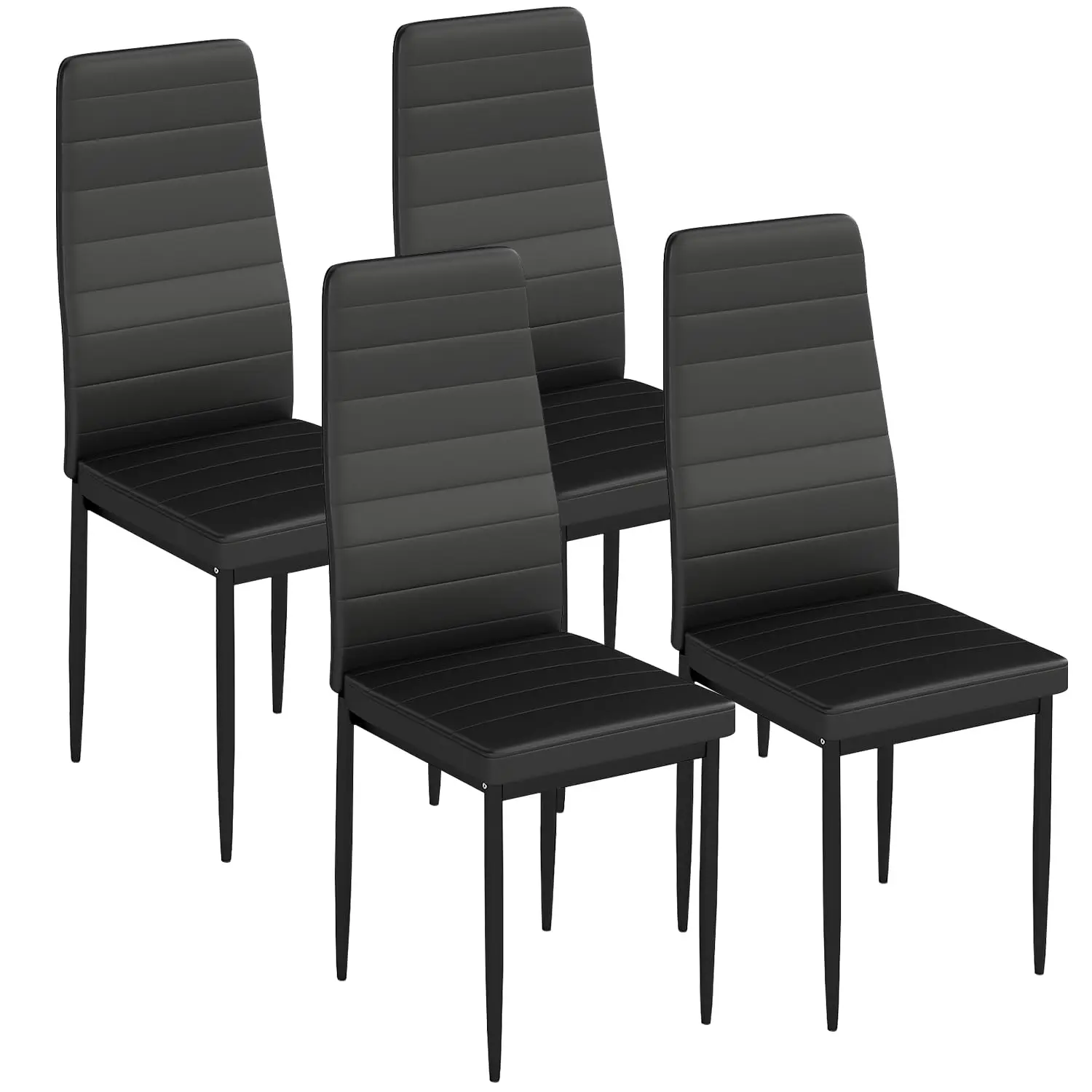 FDW | 5-Piece Dining Table Set Black Glass Kitchen Table with 4 Upholstered Chairs and Faux Leather Cushions Space-Saving — army green