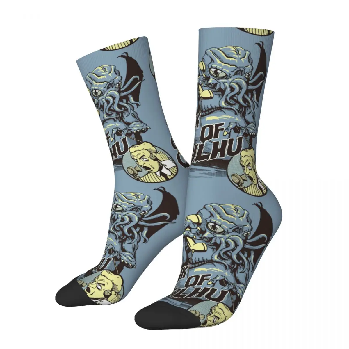 

Funny Happy Men's Compression Socks The Prank Call Of Vintage Harajuku Cthulhu Mythos Hip Hop Novelty Casual Crew Crazy Sock