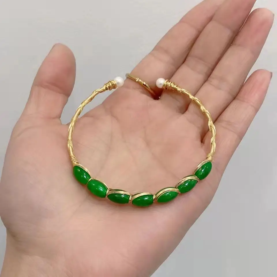 Jewelry Natural Genuine Green Jade Inlaid Exquisite Healing Accessories Lucky Gift Bangle Quality Bracelet
