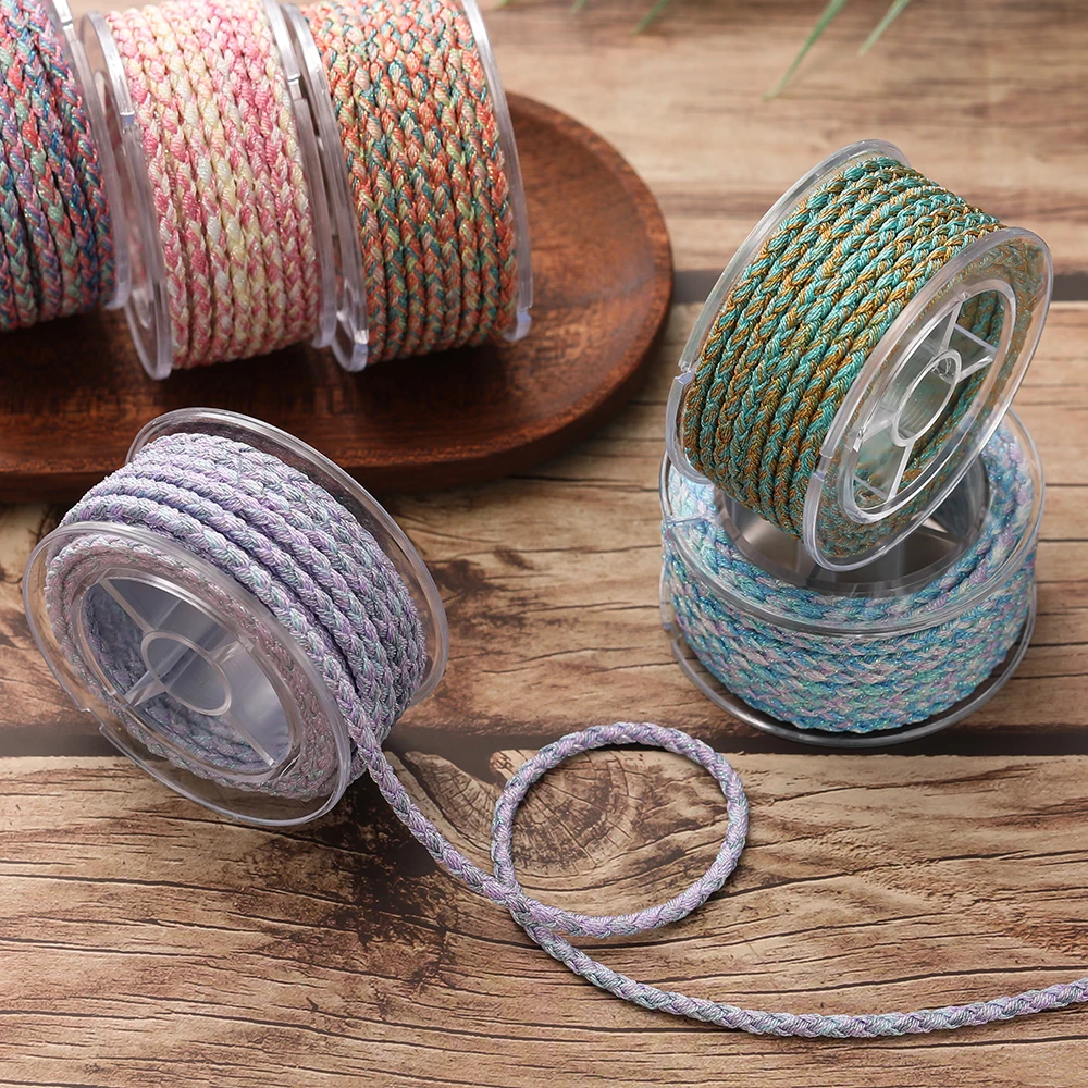 Colorful Braided Polyester Thread Roll – 4m, 3.5mm Diameter – 11 Styles for DIY Jewelry & Crafting