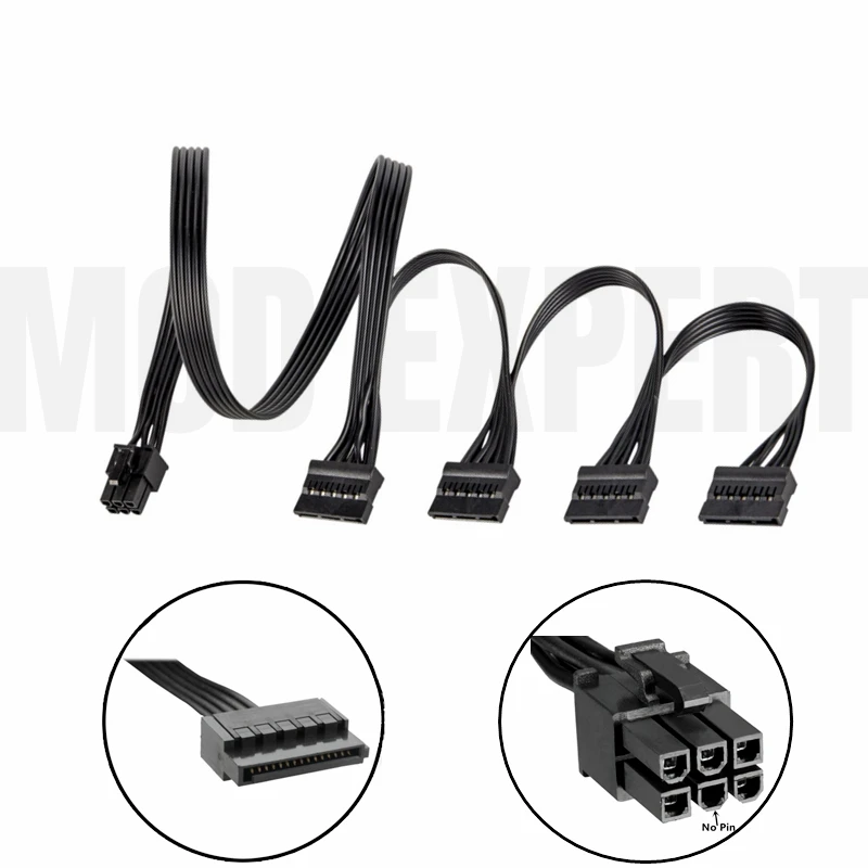 6핀-4x SATA 스트레이트, 코어세어 RM650x, RM750x, RM850x, RM1000x RM-x 타입 4 모듈식 전원 공급 장치용 SSD HDD 전원 케이블