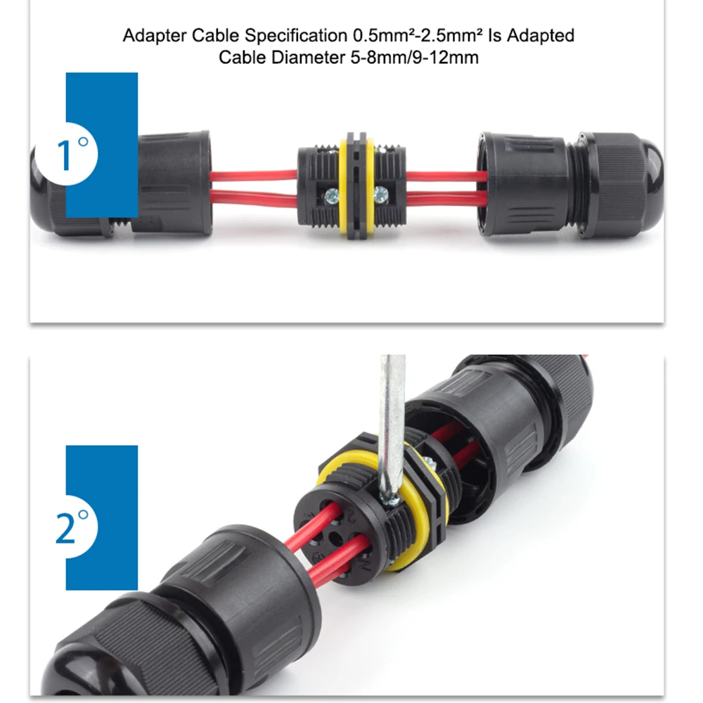 IP68 M16 Waterproof Connector,Electric Junction Box 2/3Pin Screw connection Solderless For 3-10mm Cable,Adapter terminal Outdoor