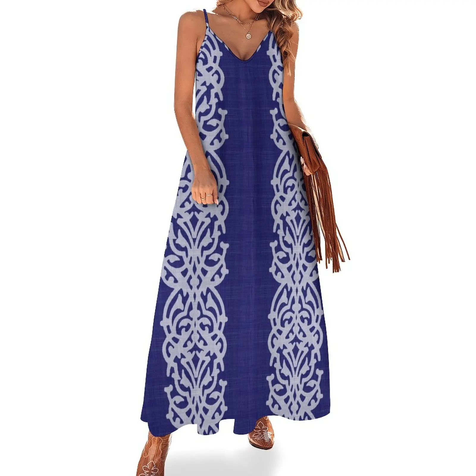 

New Indigo Large Arabesque Sleeveless Dress summer dress dresses for woman Dress vintage